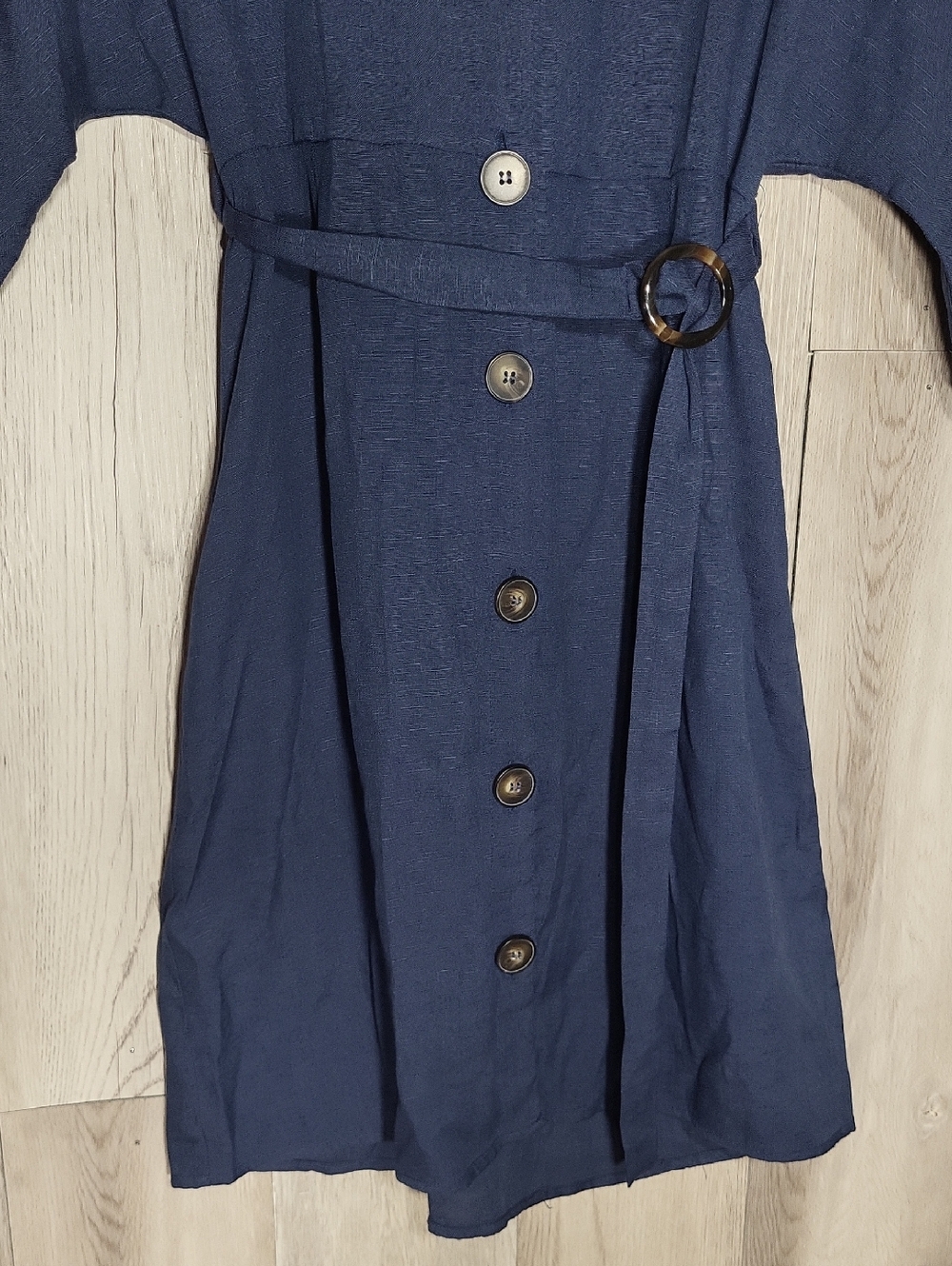 Everly Navy Blue Button Front‎ Belted Dolman Sleeve Dress Large Coastal Capsule - Picture 5 of 10